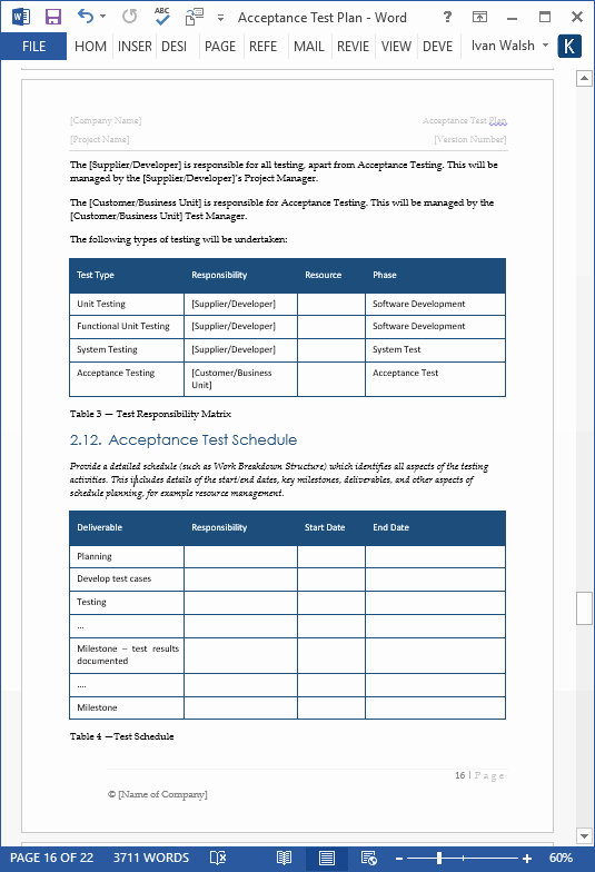 System Test Plan Template Inspirational Acceptance Test Plan Template – Ms Word