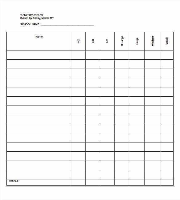 T Shirt order Template New T Shirt order forms Printable