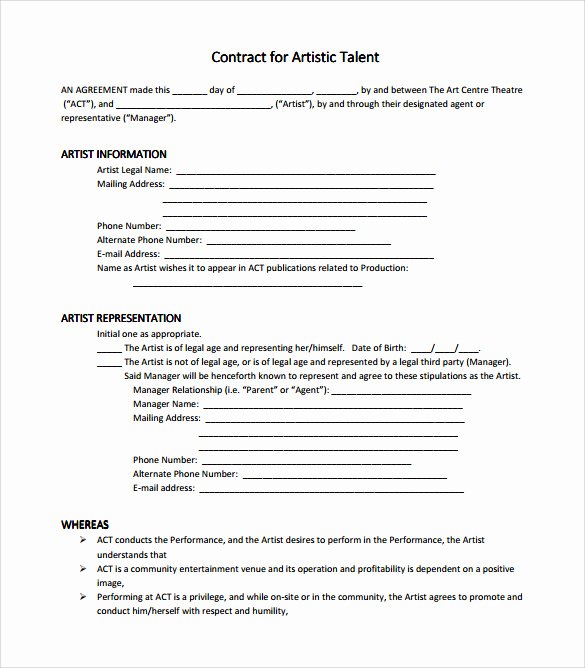 Talent Management Contract Template Lovely 10 Artist Management Contract Templates to Download for