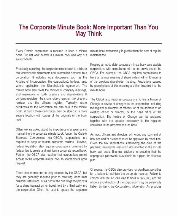 Template for Corporate Minutes Awesome 18 Corporate Minutes Template Free Sample Example