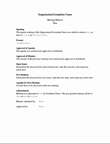 Template for Corporate Minutes Beautiful Minutes for organization Meeting Long form