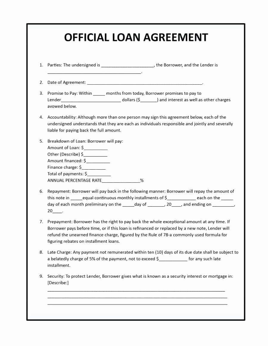 Template for Loan Contract Lovely Template Standard Loan Agreement Template