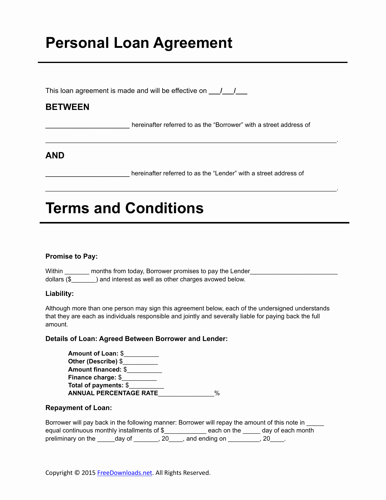 Template for Loan Contract New Download Personal Loan Agreement Template Pdf