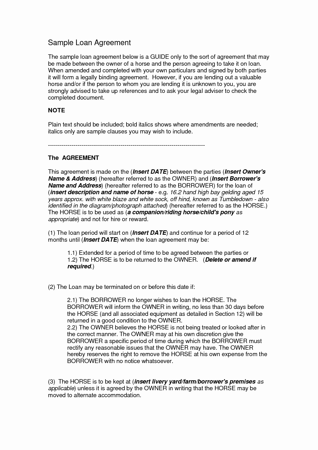Template for Loan Contract New Free Printable Loan Contract Template form Generic