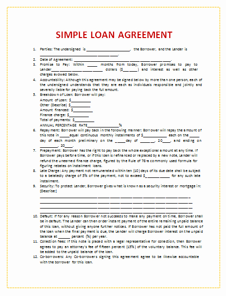 Template for Personal Loan Agreement Fresh Document Templates Loan Agreement Template In Word