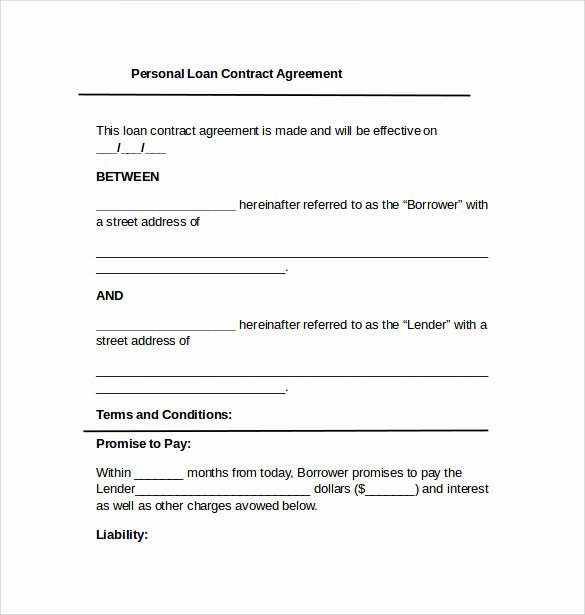 Template for Personal Loan Agreement Fresh Sample Loan Contract Template 12 Free Documents In Pdf