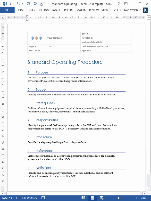 Template for Standard Operating Procedures Elegant sop – Download Standard Operating Procedures Templates In