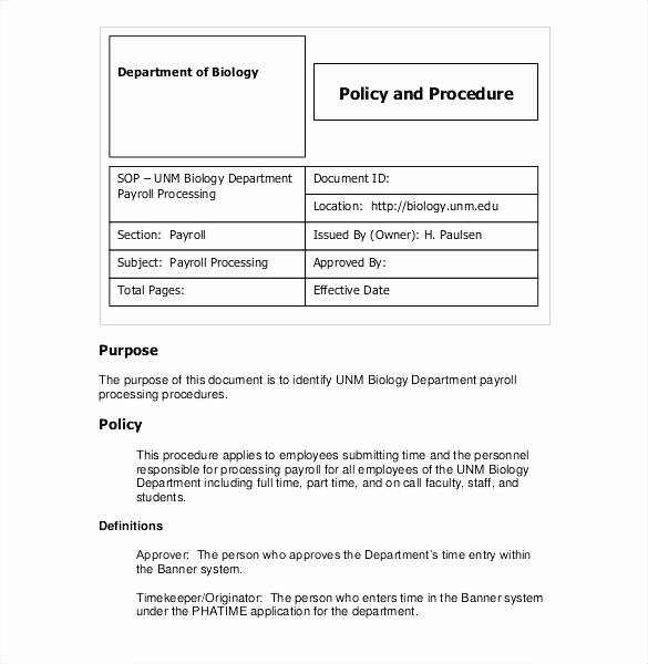 Template for Standard Operating Procedures Lovely Standard Operating Procedure Templates Doc Free format for