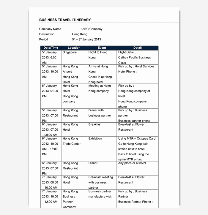 Template for Travel Itinerary Best Of Business Travel Itinerary Template 23 Word Excel &amp; Pdf