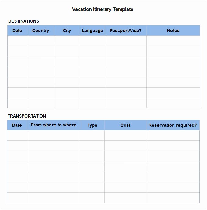 Template for Travel Itinerary Best Of Vacation Itinerary Template 8 Free Excel Pdf Documents