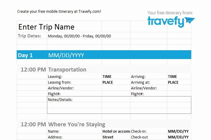 Template for Travel Itinerary Fresh 30 Itinerary Templates Travel Vacation Trip Flight