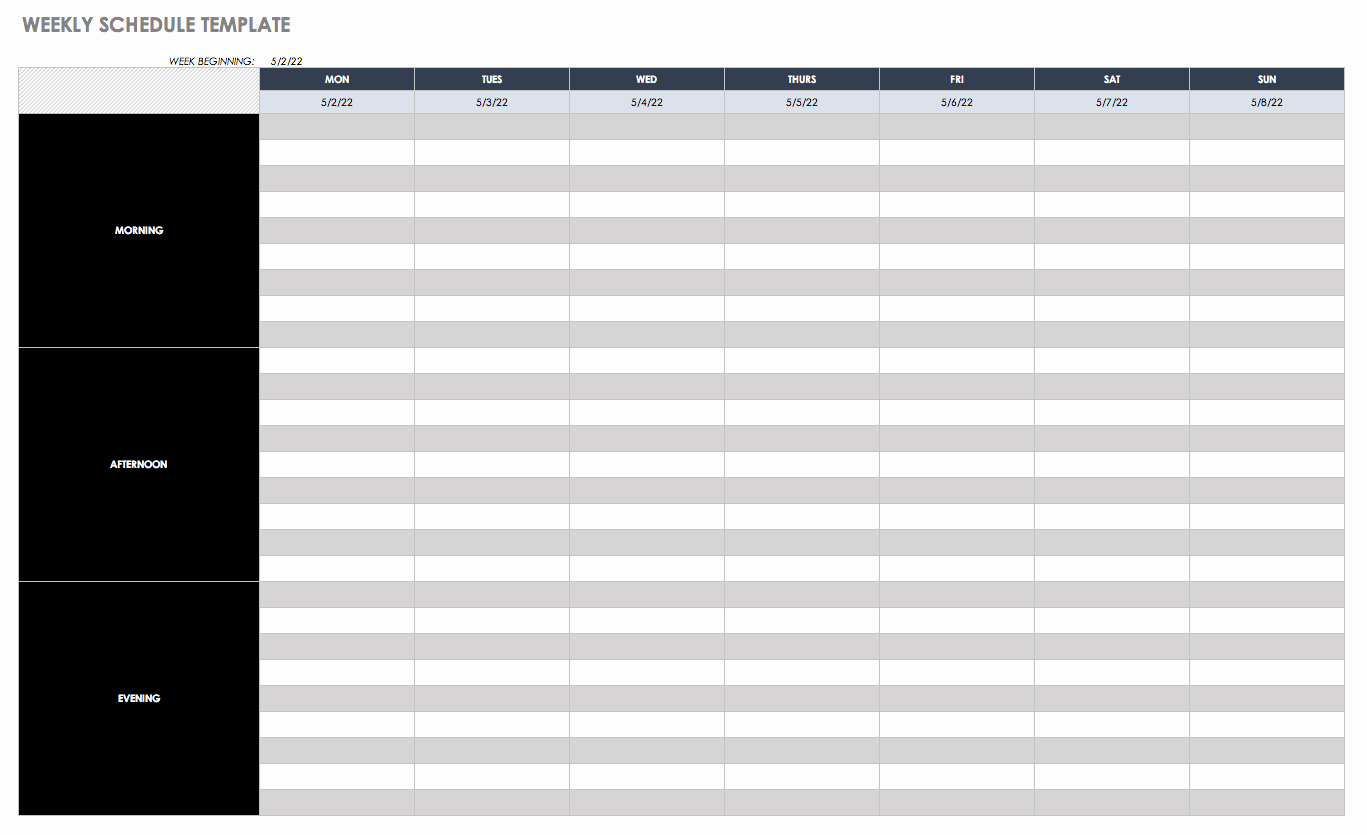Template for Weekly Schedule Inspirational Free Weekly Schedule Templates for Excel Smartsheet