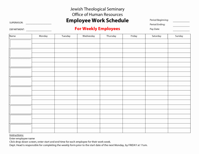 Template for Work Schedule Awesome Free Printable Weekly Work Schedule Template Excel Template