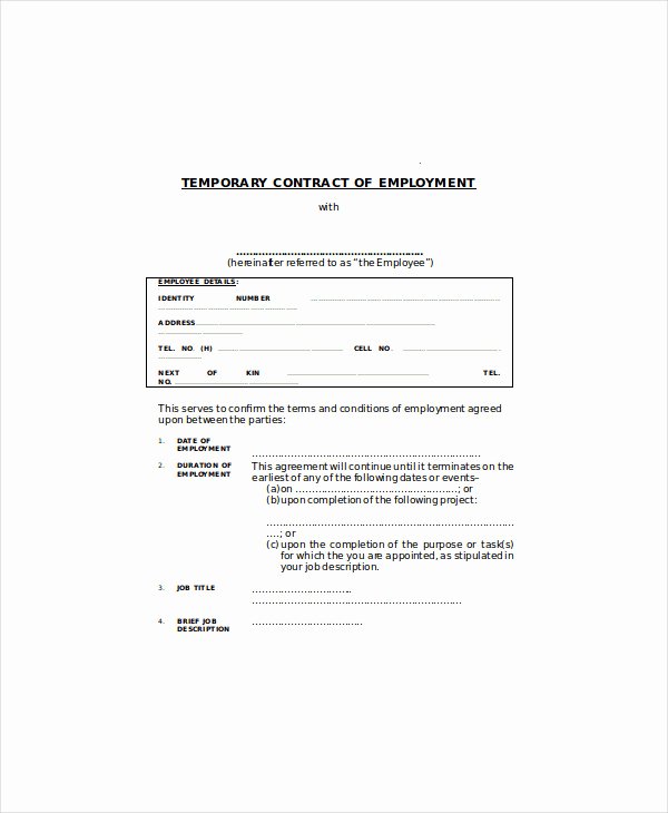 Temporary Employment Contract Template Awesome 5 Temporary Employment Agreement Templates Pdf Doc