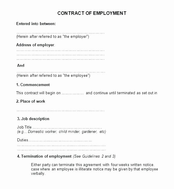 Temporary Employment Contract Template Beautiful Work Contract Template Small Business Employee Free