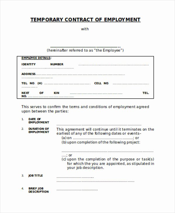 Temporary Employment Contract Template Elegant 30 Sample Contract Agreement forms