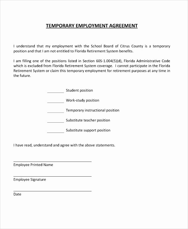 Temporary Employment Contract Template Inspirational 5 Temporary Employment Agreement Templates Pdf Doc