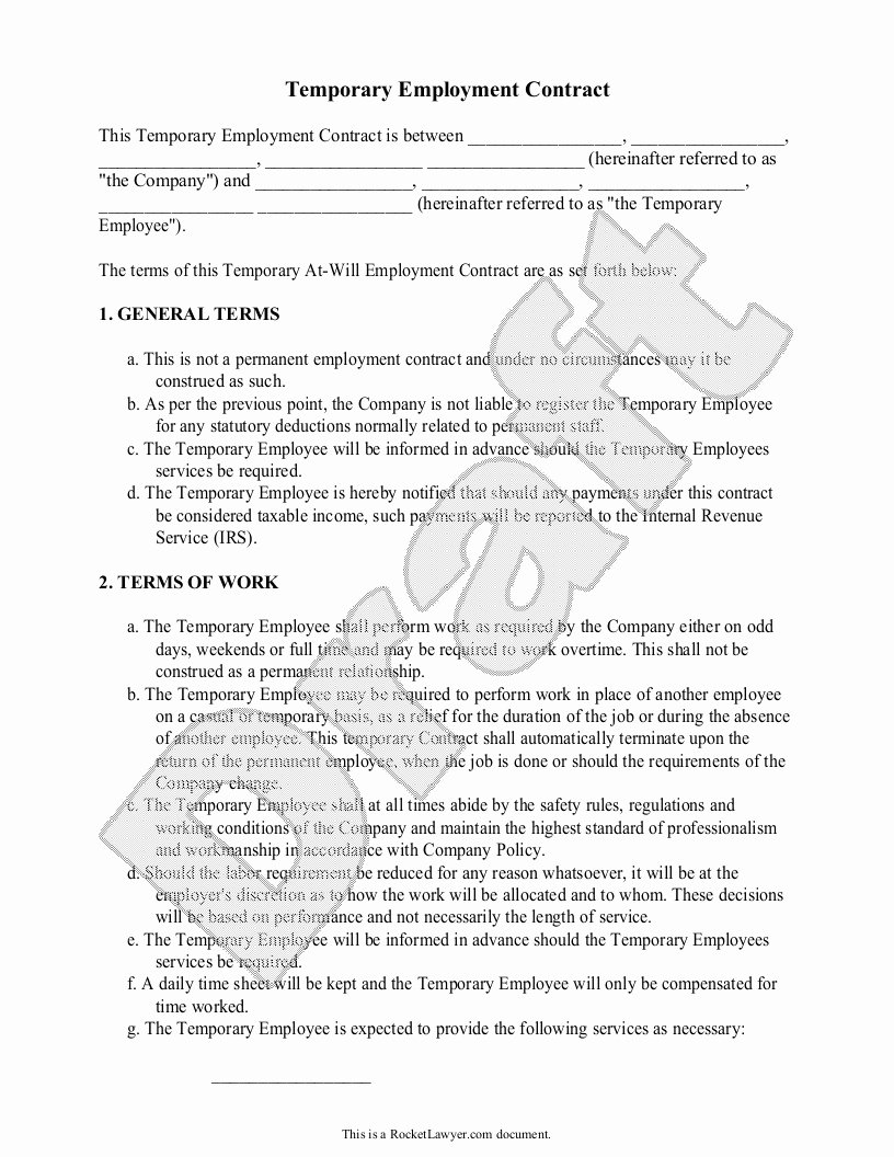 Temporary Employment Contract Template Inspirational Temporary Employment Contract Template
