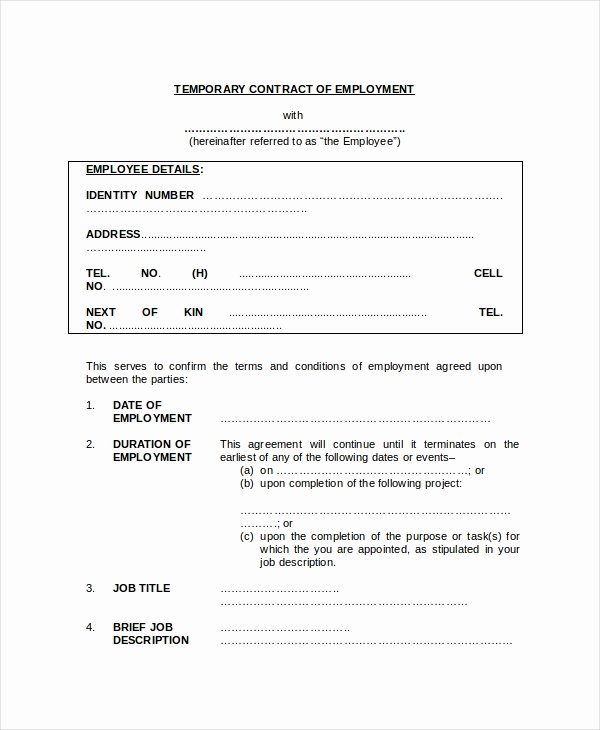 Temporary Employment Contract Template Lovely Sample Employment Contract forms 11 Free Documents In