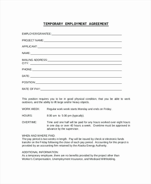 Temporary Employment Contract Template Luxury Employment Agreement form Free Sample Contract Fixed Term