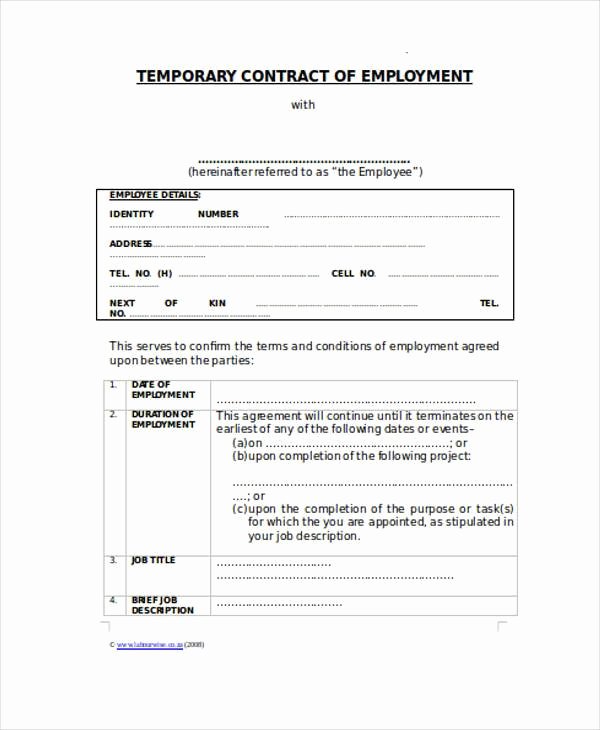 Temporary Employment Contract Template Luxury Sample Contract forms