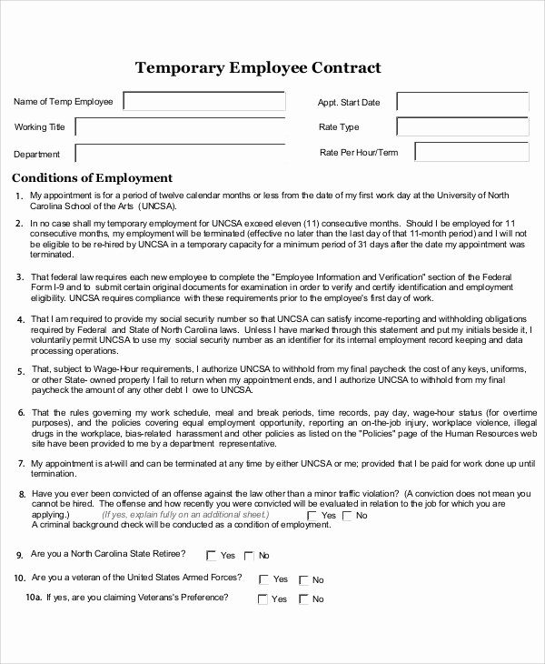 Temporary Employment Contract Template New 10 Employee Contract Templates Word Docs Pages