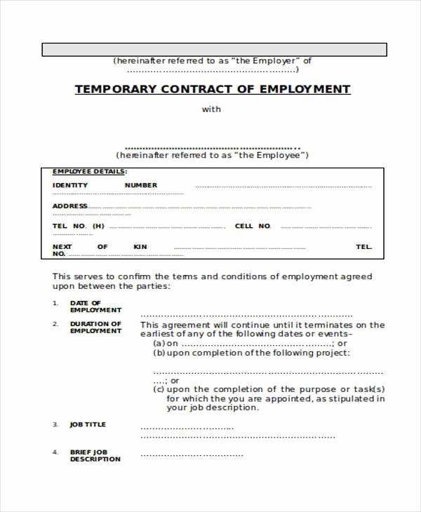 Temporary Employment Contract Template New Contract form Templates