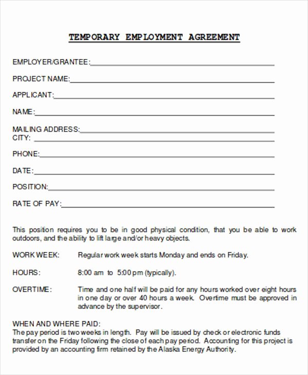 Temporary Employment Contract Template Unique 8 Employment Agreement Samples