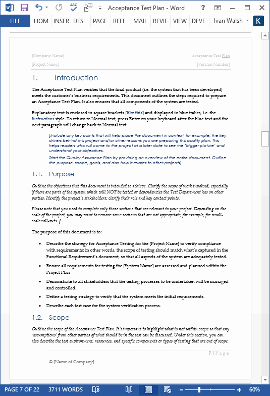 Test Plan Template Word Lovely Acceptance Test Plan Template – Ms Word