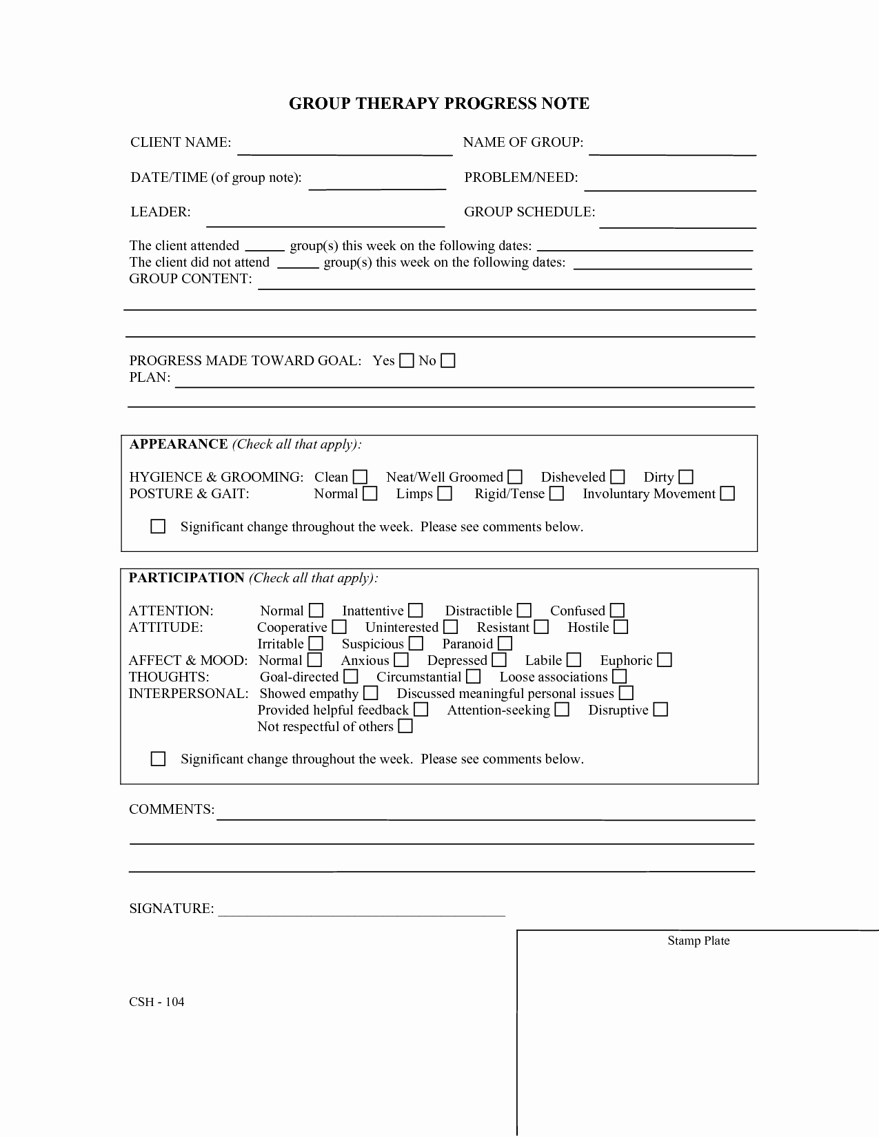 Therapist Progress Note Template New therapy Progress Note Template
