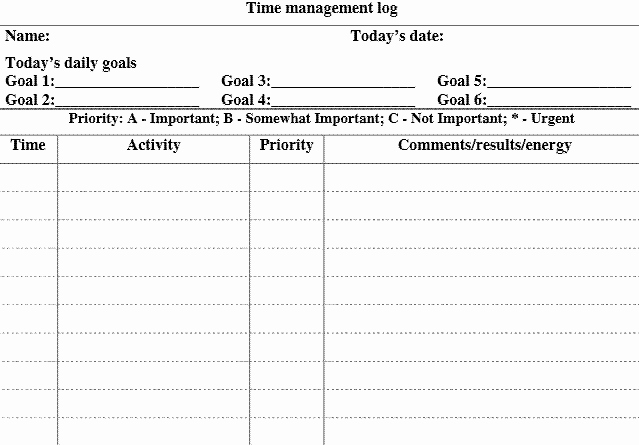 Time Management Log Template Awesome 5 Free Time Management forms