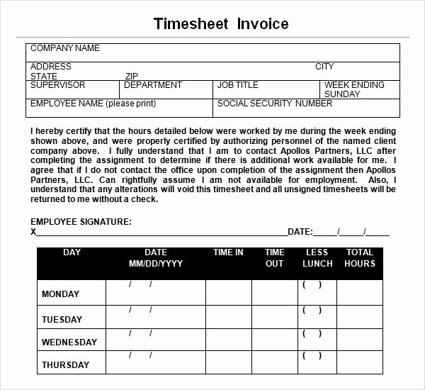 Timesheet Invoice Template Excel Lovely Sample Time Sheet 7 Documents In Pdf Doc Excel