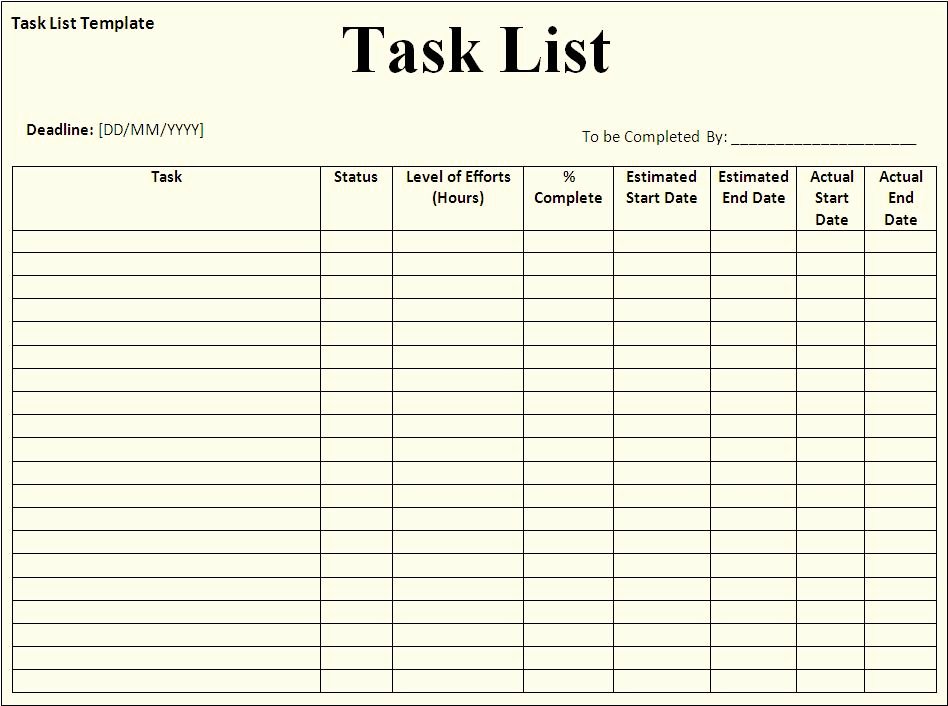 Todo List Template Word Inspirational Task List Template Free formats Excel Word