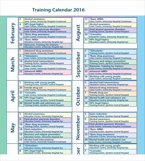 Training Calendar Template Excel Unique Training Calendar Template 11 Free Download for Pdf