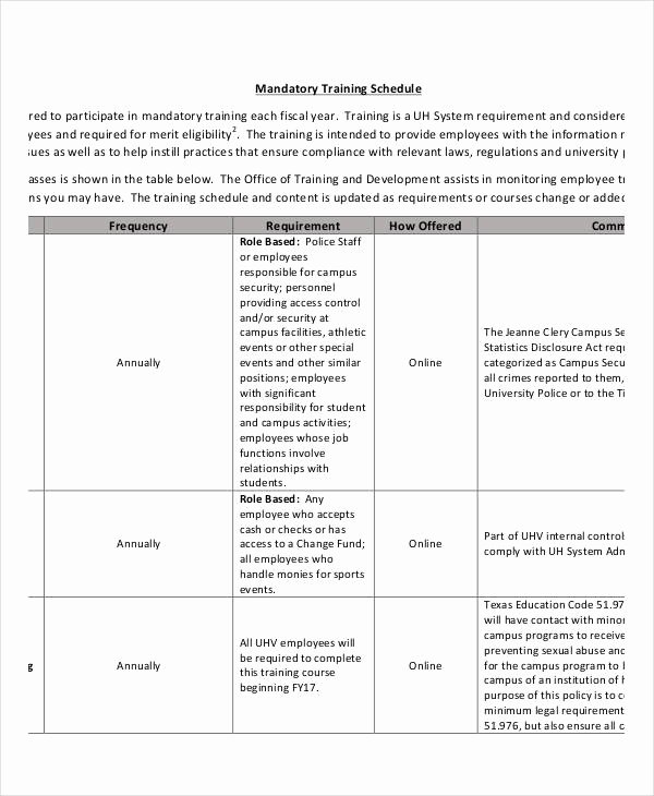 Training New Employees Template Unique Employee Training Schedule Template 14 Free Word Pdf