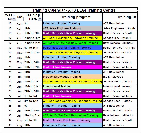 Training Schedule Template Excel Awesome 12 Sample Training Calendar Templates to Download