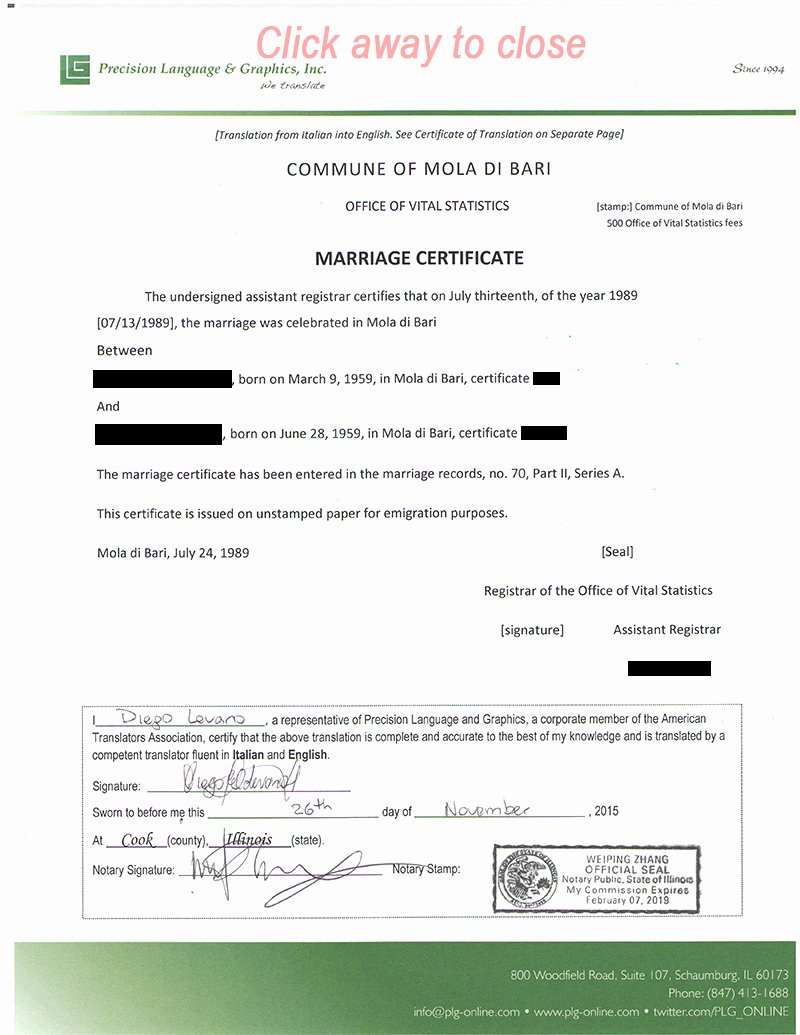 wedding certificate translated into english 1827