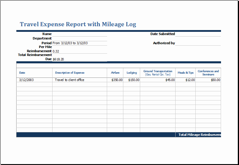 Travel Expense Report Template Excel Beautiful Travel Expense Report with Mileage Log