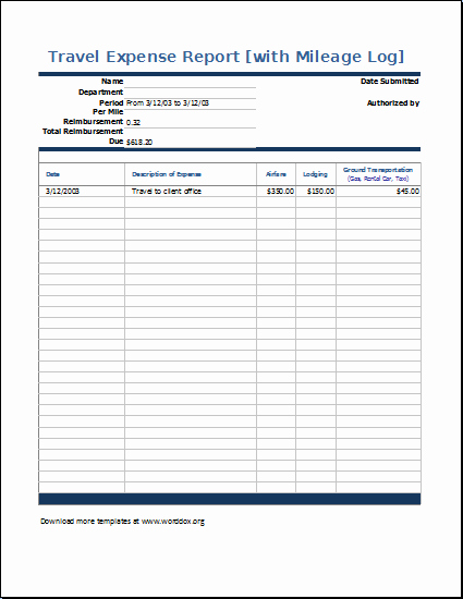 Travel Expense Report Template Excel Lovely Travel Expense Report