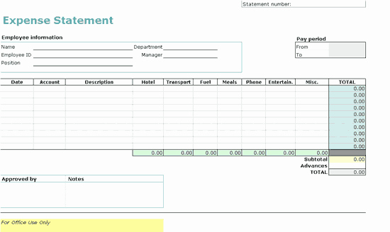 Travel Expense Report Template Excel Luxury Travel Expense Statement