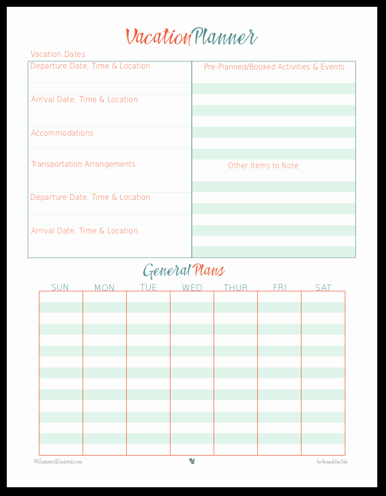 Travel Itinerary Planner Template Beautiful Vacation Planner Printables