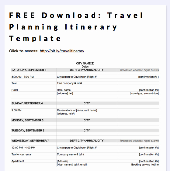 Travel Itinerary Planner Template Fresh Free Download Travel Planning Itinerary Template