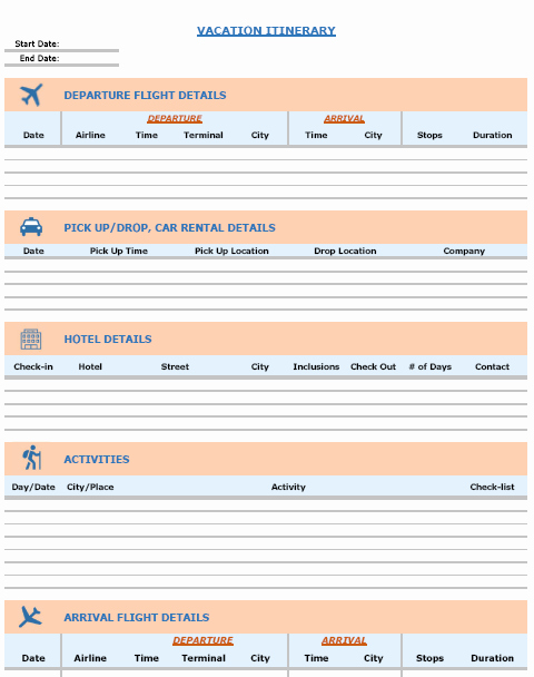 Travel Itinerary Template Excel Best Of Blank Itinerary Templates Word Excel Samples