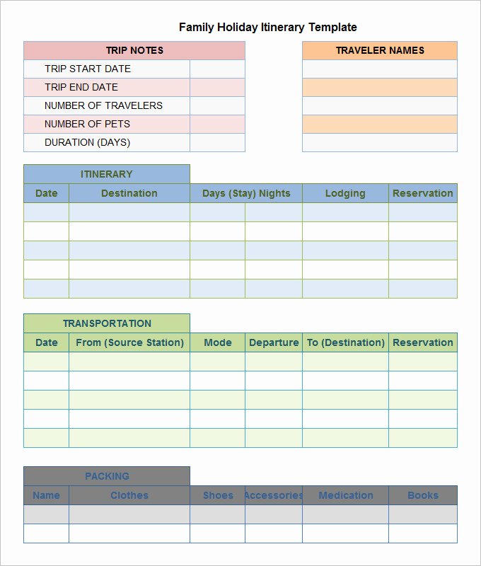 Travel Itinerary Template Excel Elegant 5 Holiday Itinerary Templates Word Excel