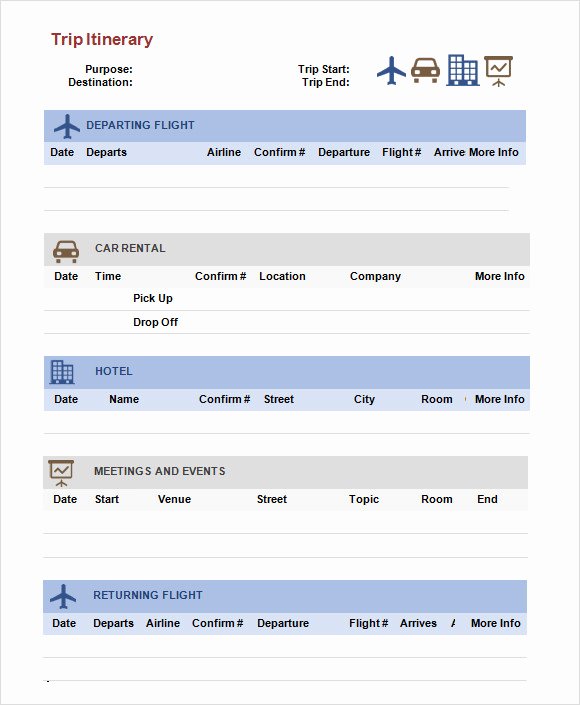 Travel Itinerary Template Word 2010 Awesome 7 Sample Trip Itinerary Templates to Download