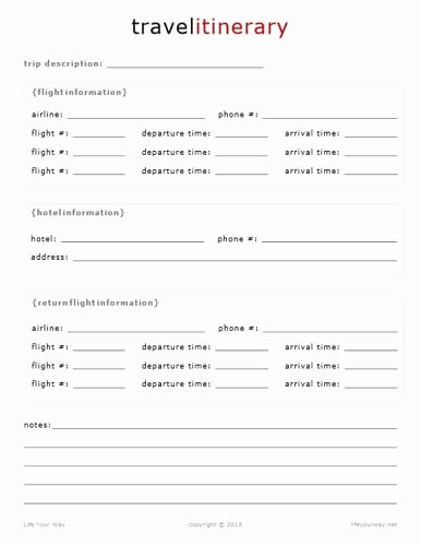 Travel Itinerary Template Word Awesome Travel Itinerary Templates