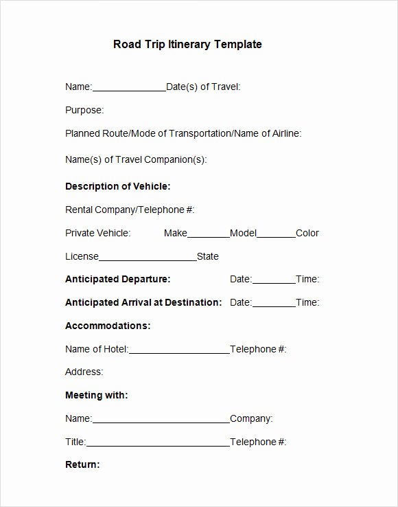 Travel Itinerary Template Word Lovely Trip Itinerary Template 6 Download Free Documents In