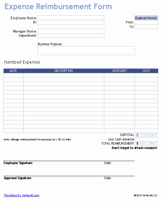 Travel Reimbursement form Template Elegant 5 Excel Expense Templates Excel Xlts