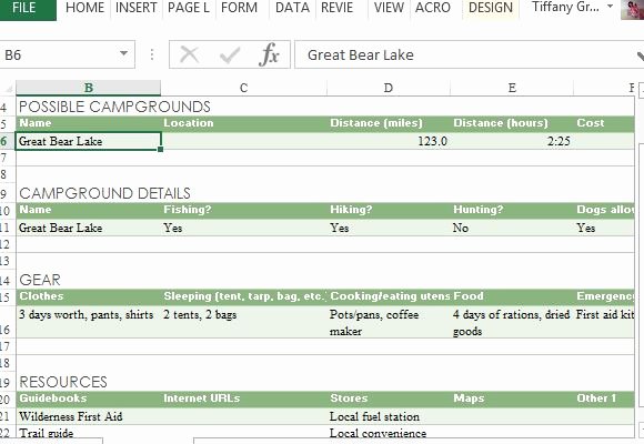 Trip Planner Template Excel Awesome Camping Trip Planner Excel Template