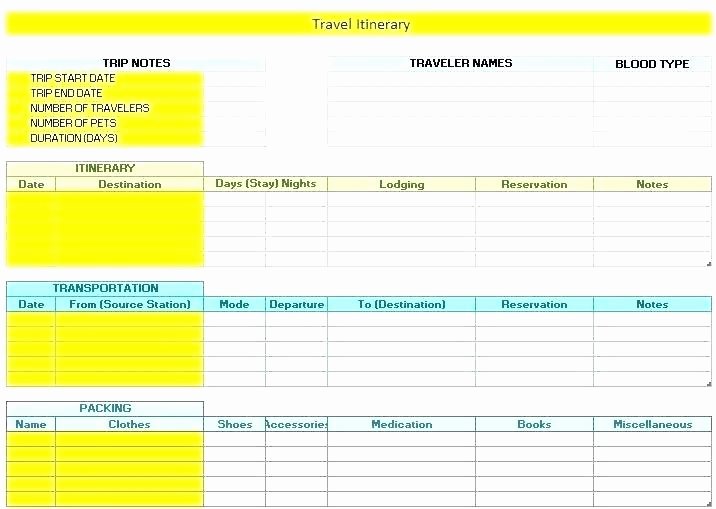 Trip Planner Template Excel Awesome Travel Plan Template Excel Blank Itinerary Template Travel